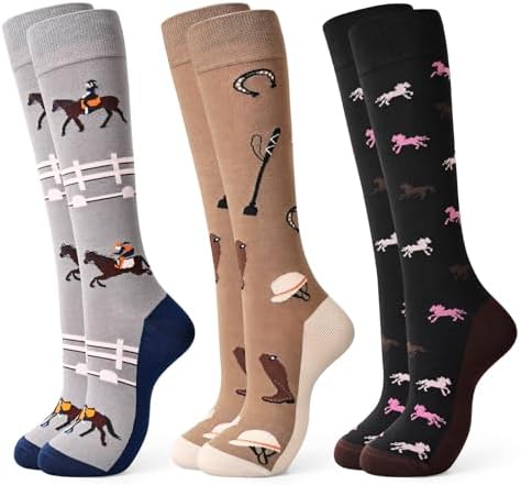 3 Pack Horse Riding Knee High Socks for Girls Women