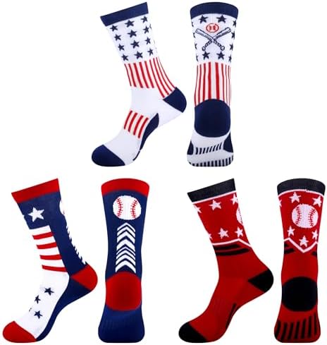 3 Pairs Baseball Socks for Youth Boys…