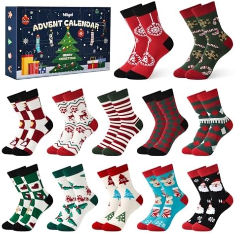 Advent Calendar 2025 Adult Women 12 Days of Christmas Cotton Socks US 6-9 Funny Christmas Sock Advent Calendar for Women Cute Gifts for Mom Grandma Sister Girlfriend Wife