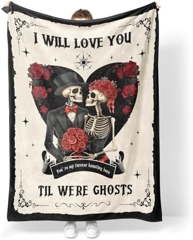 Gothic Skeleton Ghost Throw Blanket for Couples Halloween Gifts