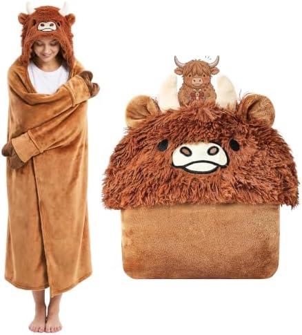 Highland Cow Gift for Women Cute Wearable Blanket Hoodie