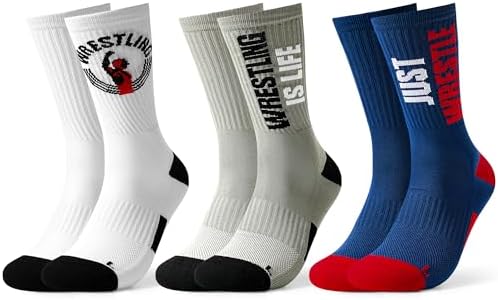 Wrestling Gifts for Men Teen Boys Athletic Crew Socks 3 Pair US 7-13